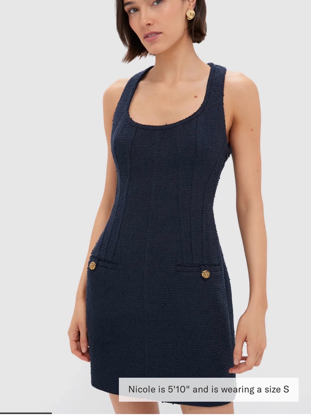 Tuckernuck, NWT, Navy Tweed Britton Tank Dress with Gold Button Detail sz small